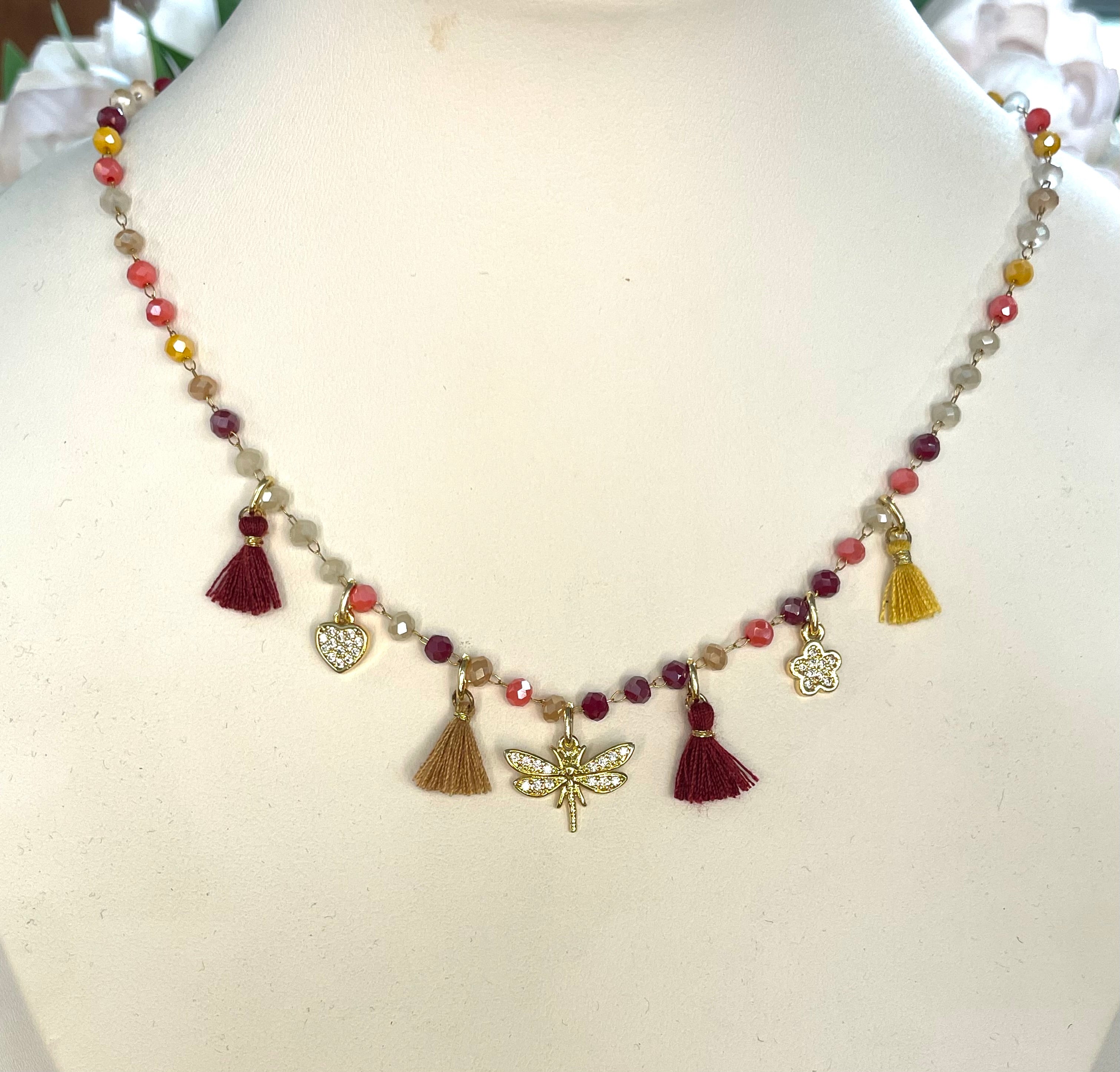 Girocollo rosario con cristalli multicolor autunno