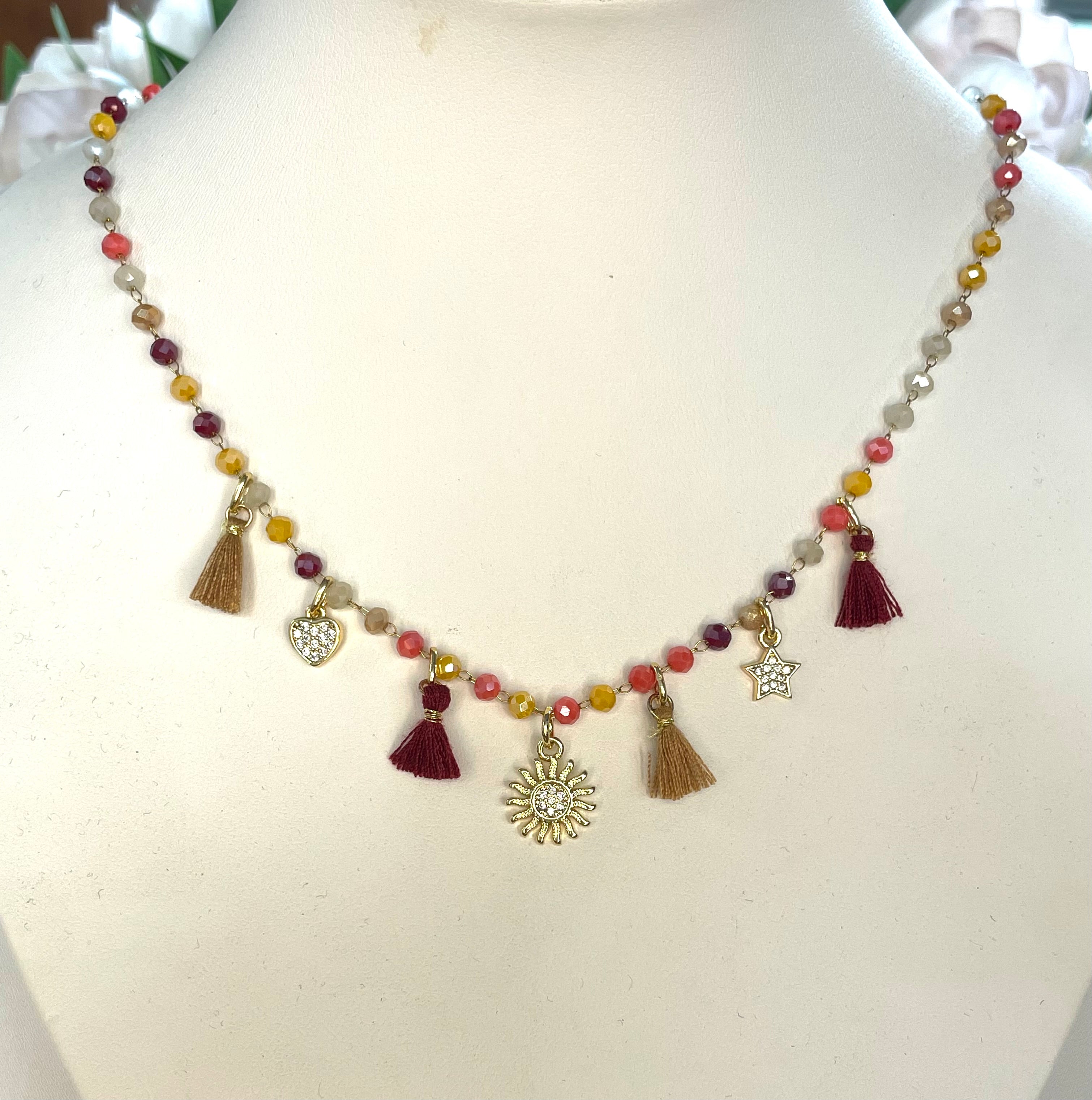 Girocollo rosario con cristalli multicolor autunno